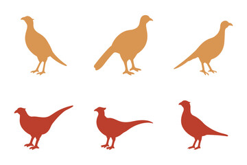 Pheasant Bird Silhouette Icon Set. Animal Illustration Design