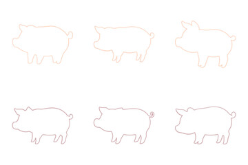 Pig Outline Icon Set. Animal Illustration Design