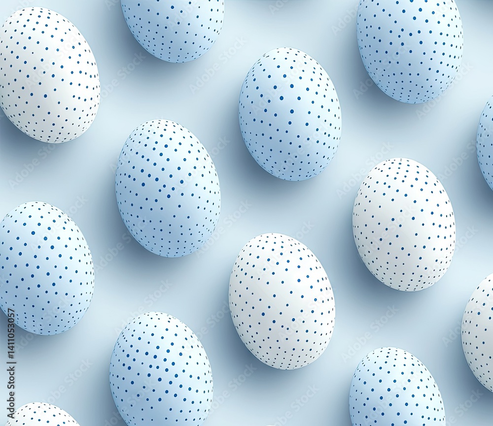 Poster a vibrant. abstract pattern featuring blue circular shapes with white dots on a light blue backgroun