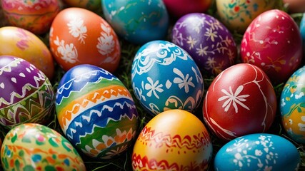 Fototapeta premium colorful easter eggs, Generetive Ai