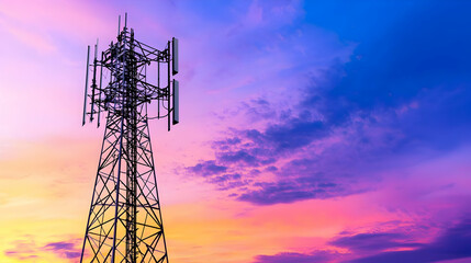 Communication Tower At Sunset Sky