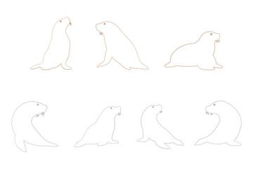 Sea Lion Outline Icon Set. Animal Illustration Design