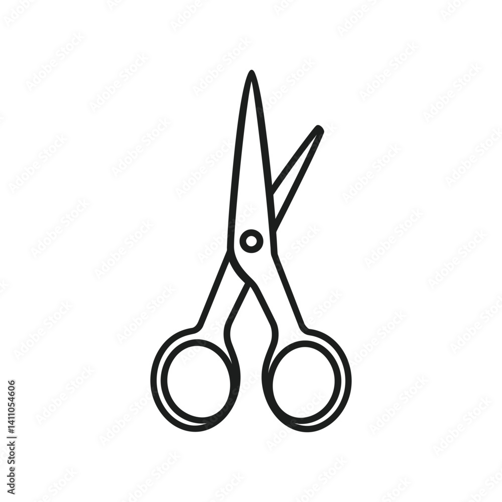 Poster black detailed outline of open scissors isolated on a transparent background