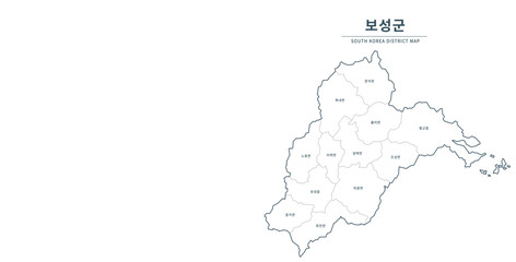 Boseong-gun Map. Map of South Korea with Major Cities, Clean Line Design on White Background.