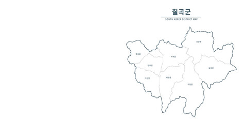 Chilgok-gun Map. Map of South Korea with Major Cities, Clean Line Design on White Background.