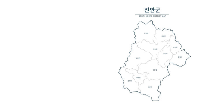 Jinan-gun Map. Map of South Korea with Major Cities, Clean Line Design on White Background.