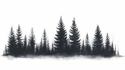 Fototapeta premium Black and White Forest Landscape. Majestic Pine Silhouettes in Mystical Wilderness