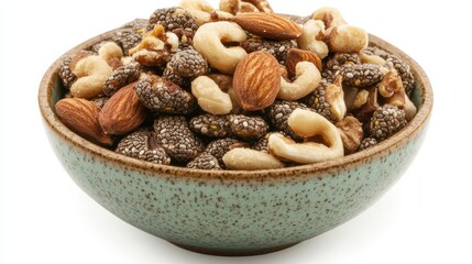 Fototapeta premium A Colorful Bowl of Mixed Nuts and Chia Seeds for Healthy Snacking