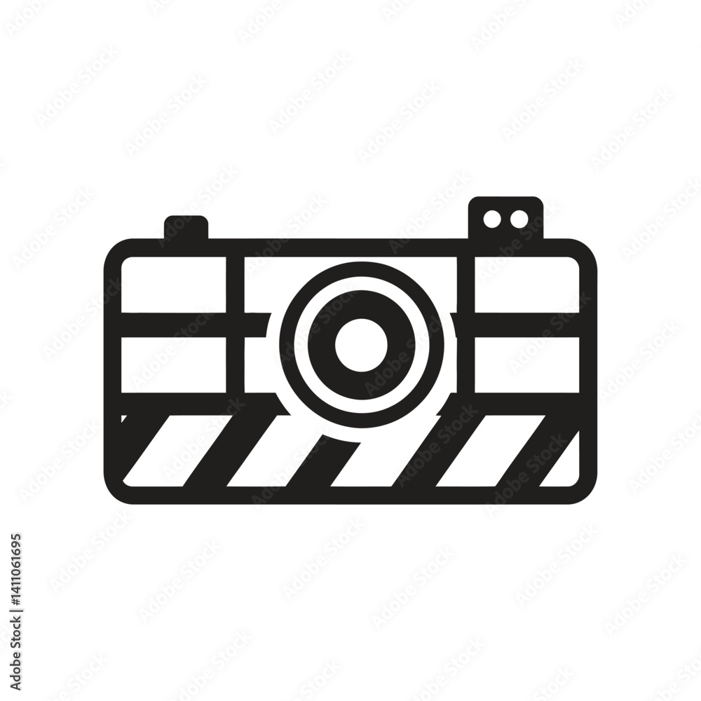 Poster camera icon, photographic lens element, diagonal line pattern isolated on transparent