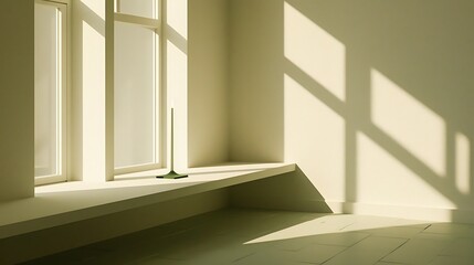 Fototapeta premium Minimalist room interior with sunlight streaming through the window creating shadows