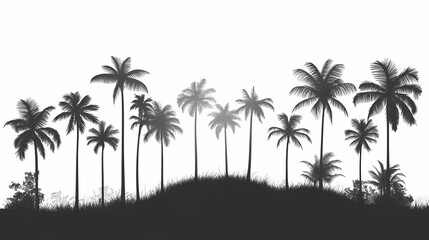 palm trees silhouette in black and white capturing tropical landscape and scenic tranquility