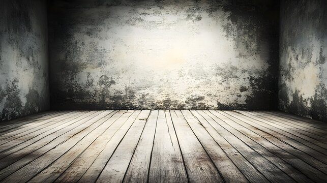 Grungy Room Interior with Aged Wooden Floor and Distressed Walls - Powered by Adobe
