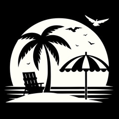 Obraz premium Simple and clean Summer beach silhouette style illustration with white background