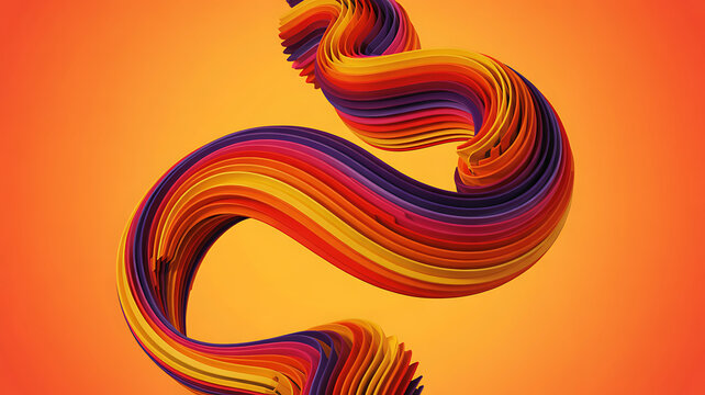 Wavy vibrant flow of colorful layers on orange background creates dynamic motion and vivid expression giving joyful and energetic creative feeling.