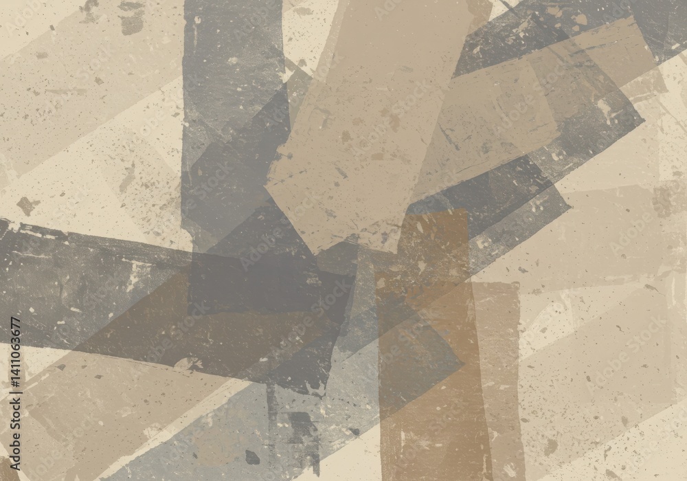 Poster abstract composition featuring overlapping rectangular shapes in muted earth tone colors and texture