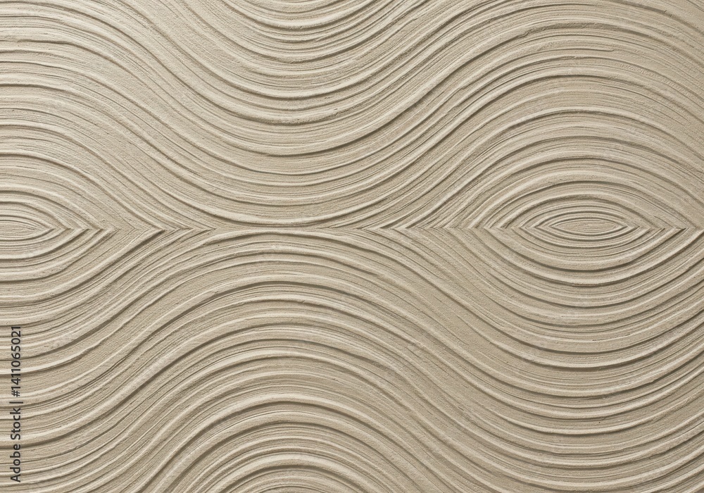 Poster abstract beige background featuring repeating wavy lines and symmetrical eye shapes pattern design