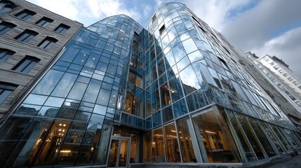 Fototapeta premium a blue building with a lot of glass windows.stock image