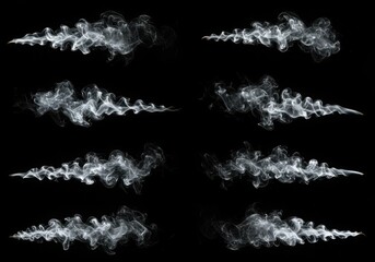 Obraz premium Eight plumes of white smoke isolated against a stark black background creating an ethereal effect