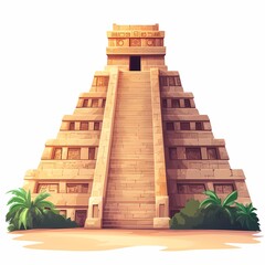 Ancient Mesoamerican Ruins. Temple Pyramid Landmark with Rich Cultural and Historical Heritage Amidst Lush Jungles for Tourism Exploration and Archaeological Discovery