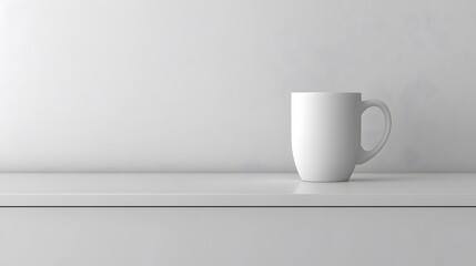 Obraz premium Minimalist White Mug on Shelf, Clean Design Mockup