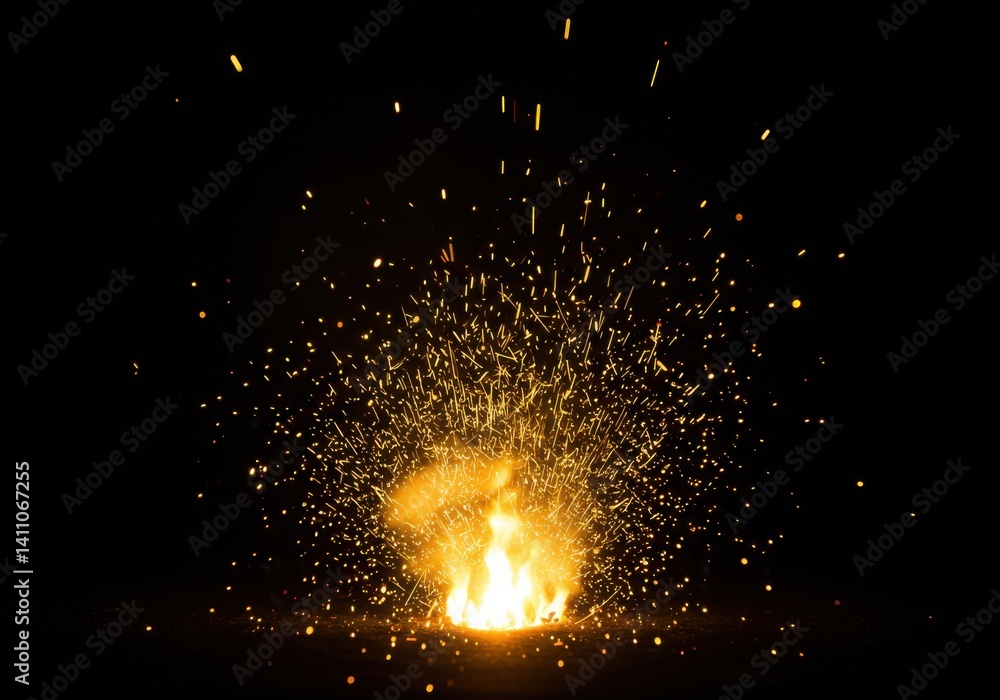 Poster a vibrant display of sparks and fire against a dark background creating a dynamic composition