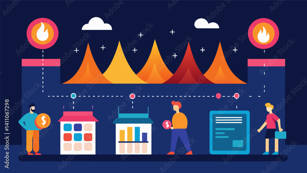Poster an animated heat chart showing the customer flow in a discount store highlighting peak hours and pop