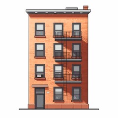 Obraz premium Urban Architecture. Modern Red Brick Apartment with Balconies Three-story Multifamily Dwelling in Metropolitan Cityscape