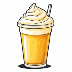 Vanilla Milkshake Dessert Drink Illustration - Refreshing Frosty Beverage with Whipped Cream & Straw - Perfect Summer Cafe & Restaurant Treat