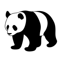 A monochrome illustration of a panda walking, depicted in a simple flat style