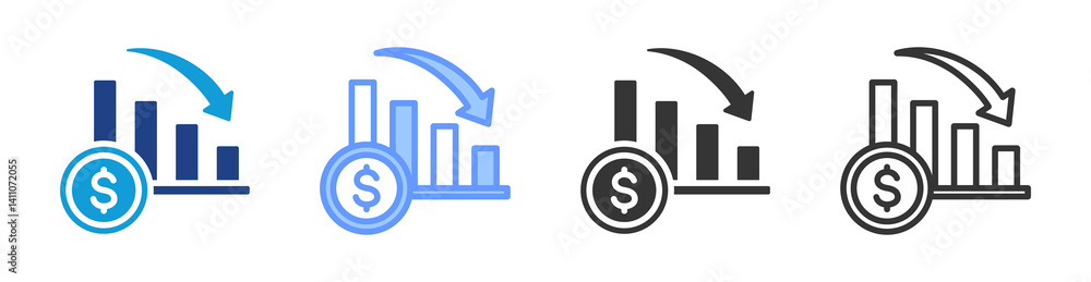 Aufkleber recession icon set multiple style collection