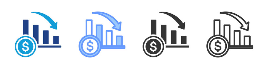 Recession icon set multiple style collection