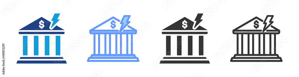 Poster debt crisis icon set multiple style collection
