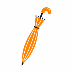 Cute yellow closed umbrella. Illustration on a white background