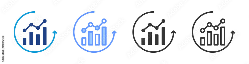 Poster economic recovery icon set multiple style collection