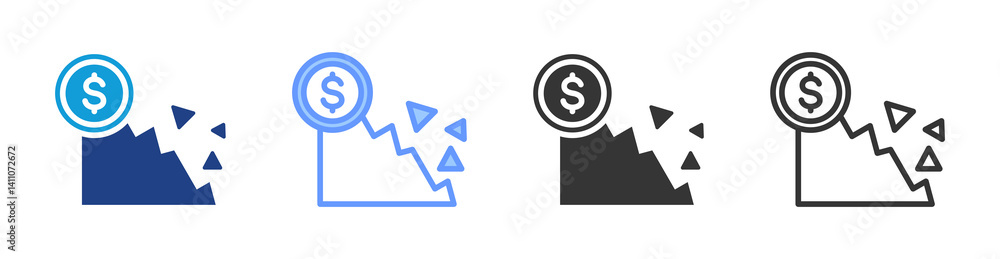 Poster fiscal cliff icon set multiple style collection