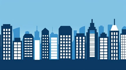 Obraz premium Discover a stunning city silhouette showcasing modern buildings against a serene blue backdrop, perfect for any urbanthemed project.