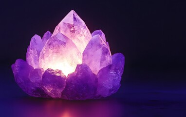 Glowing Purple Crystal Lotus: Amethyst Gemstone Energy
