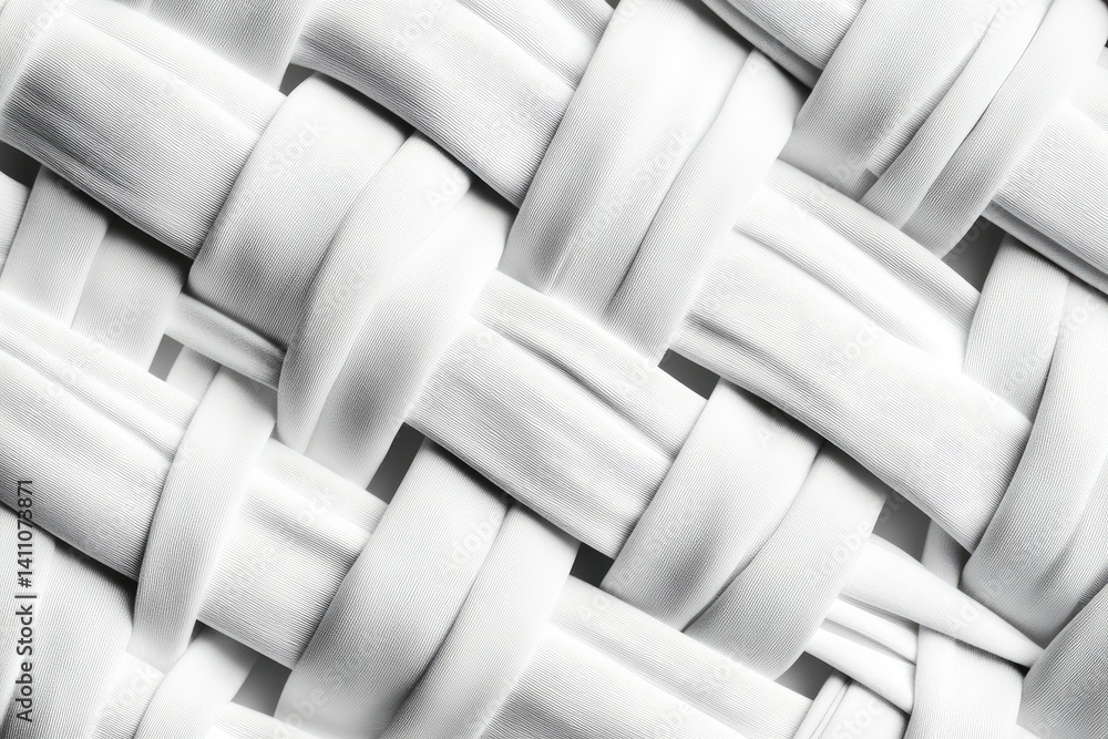 Poster a close-up view of a meticulously woven white textile. showcasing intricate patterns and textures. i