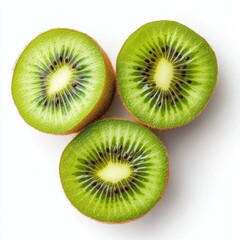 Fototapeta premium Fresh kiwi fruit on a white background, showcasing its vibrant green flesh and unique texture.