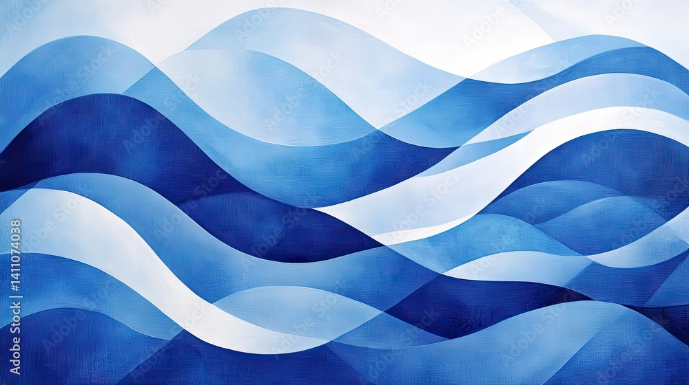 Poster abstract waves in varying shades of blue create a serene and calming backdrop. suggesting a tranquil