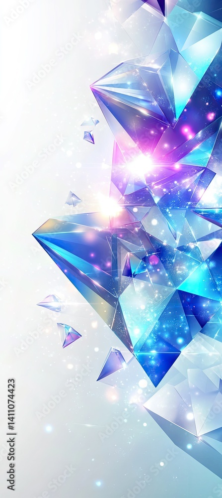 Aufkleber abstract geometric design featuring vibrant blue and purple spikes against a soft white background. 