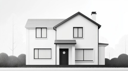 Monochromatic two-story house illustration.