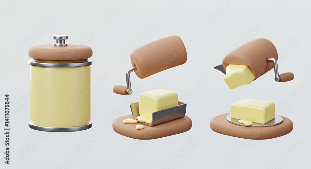 Poster 3D Render of a Butter Churn Process Isolated on White Background