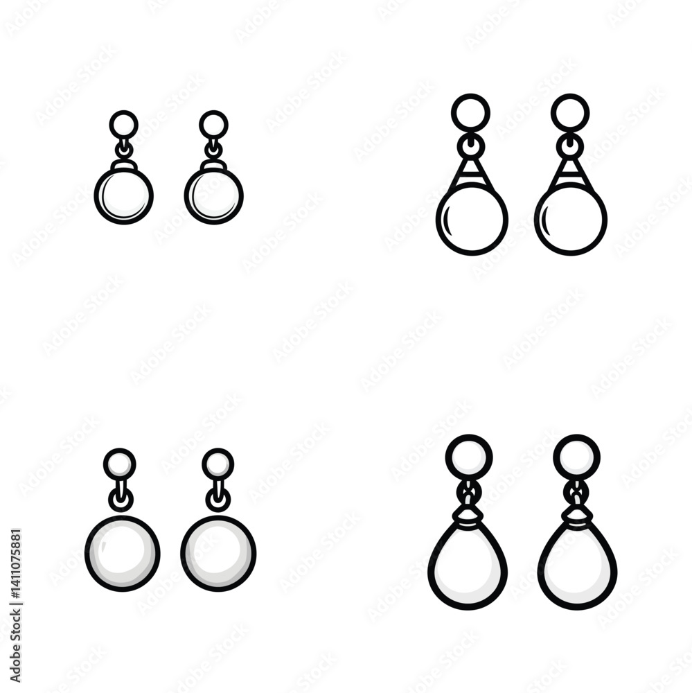 Poster elegant dangle earrings set in various designs with transparent background style