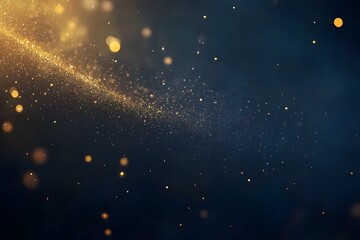 Fototapeta premium Abstract Golden Dust Particles Floating Dark Blue Background