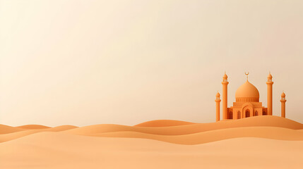 Orange Desert Mosque Landscape Illustration