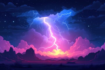 Epic Sky Lightning Storm. Vibrant Colors and Dramatic Clouds in Digital Art Landscape