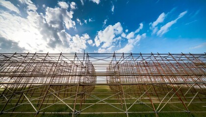 Fototapeta premium Construction Scaffold Frame with Overcast Sky Scene