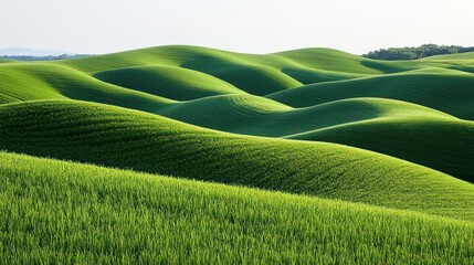 Rolling green hills and fields create a landscape of nature