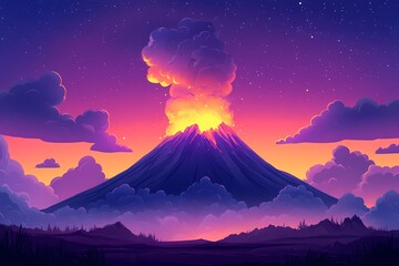 Epic Volcano Eruption. Stunning Night Sky Landscape with Vibrant Colors and Dramatic Atmosphere